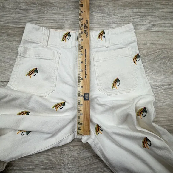 Maeve Anthropologie The Colette Wide Leg Pants White Fishing Fly Embroidered 29 - Picture 5 of 10